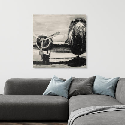 White Industrial Aviation Canvas - Sepia Airplane Home Decor