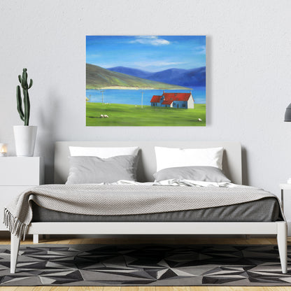 Blue Trees Coastal Canvas - Scottish Highlands Red Roof House