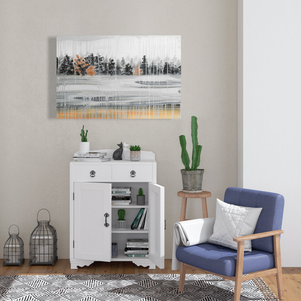 Winter Fir Landscape Canvas | Gray Trees Home Decor Art