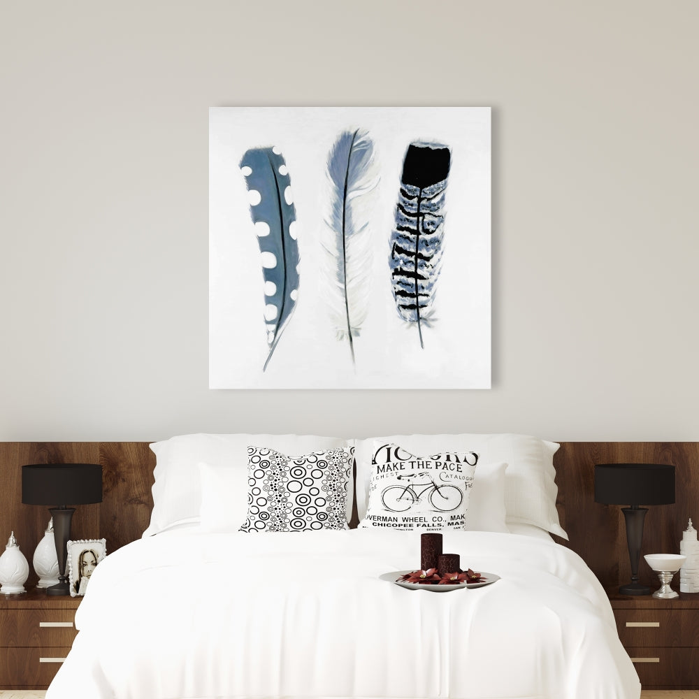 Delicate Blue Feathers Canvas | Animal Bedroom Home Decor