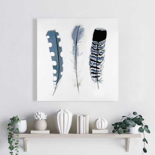 Delicate Blue Feathers Canvas | Animal Bedroom Home Decor