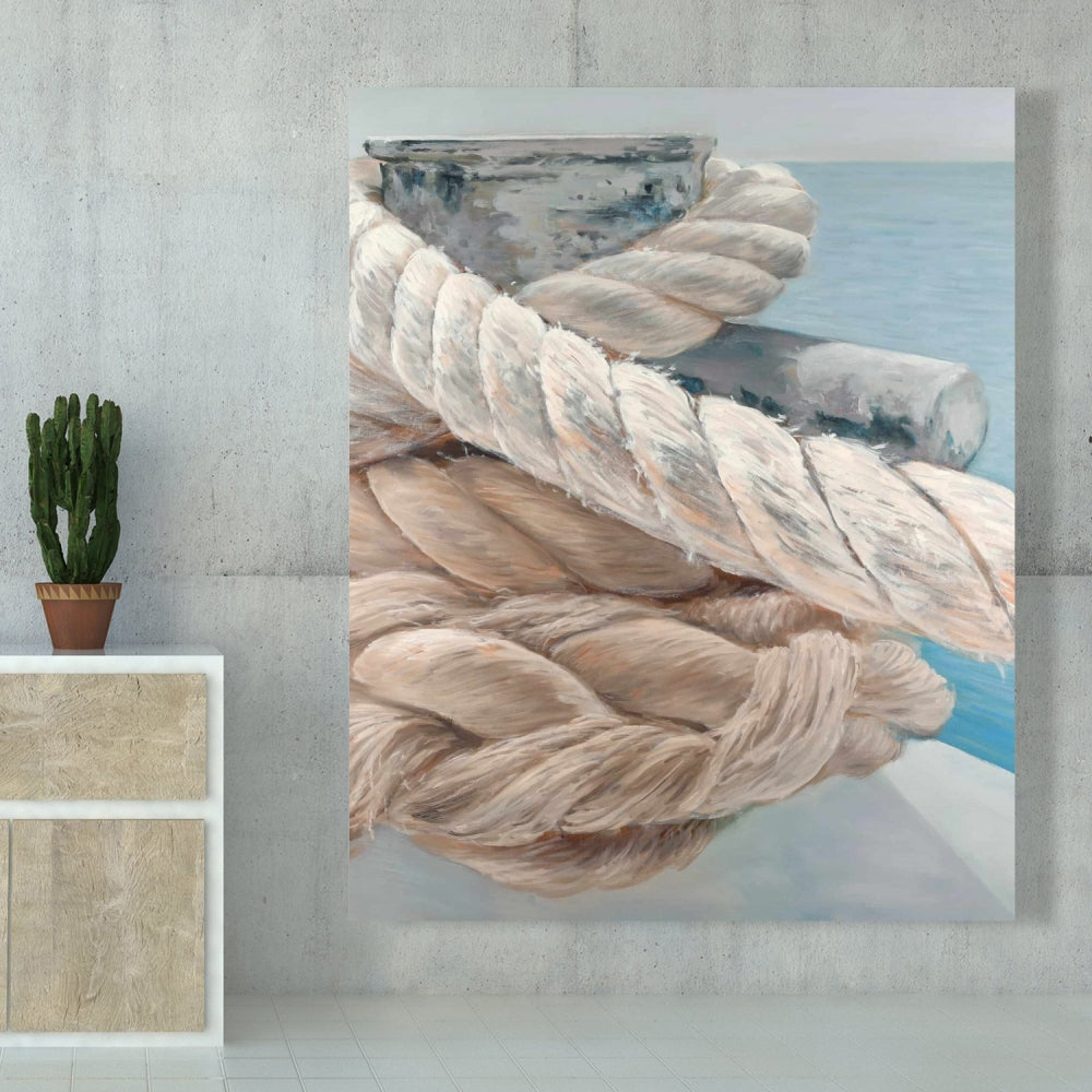 Toile côtière pour chambre marine | Gros plan sur les cordes d'arrimage