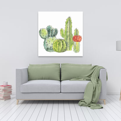 Red Bedroom Botanical Canvas - Gathering of Small Cactus Decor