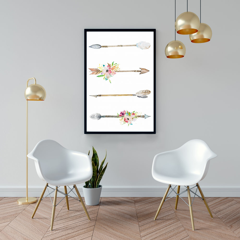Flèches et fleurs | Toile encadrée Fleurs brunes pour décoration de chambre