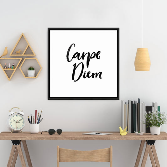 Toile encadrée avec citation minimaliste « Carpe Diem » – Décoration motivante