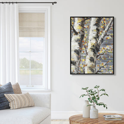 Gray Contemporary Trees Framed Canvas - Budding White Birches