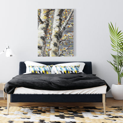 Budding White Birches Canvas | Contemporary Tree Art Decor