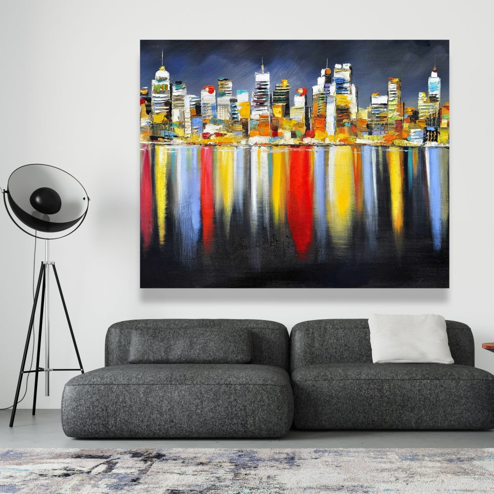 Colorful Night Cityscape Canvas | Contemporary Bedroom Decor