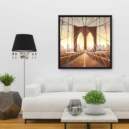 Décoration de chambre : Coucher de soleil sur le pont de Brooklyn sur toile marron