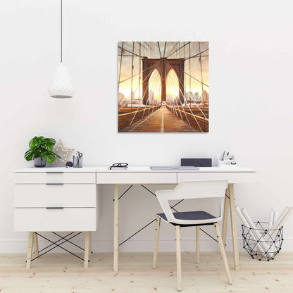 Sunset on Brooklyn Bridge Canvas - Bedroom Decor, Brown Art