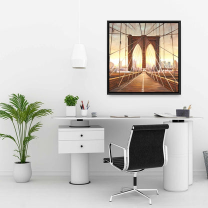 Décoration de chambre : Coucher de soleil sur le pont de Brooklyn sur toile marron