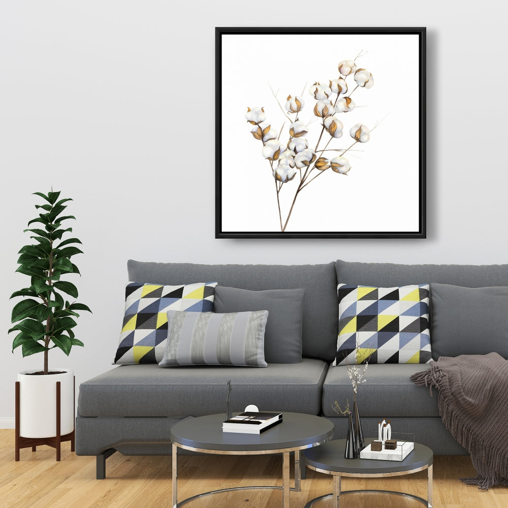 Scandinavian Floral Canvas | Cotton Flowers Branch Decor