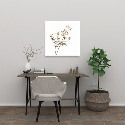 Scandinavian White Botanical Canvas - Cotton Flowers Decor