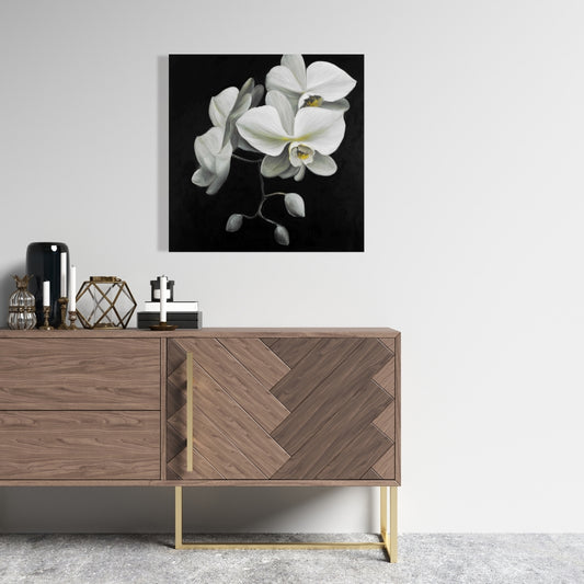 White Orchids Canvas Art - Romantic Floral Bedroom Decor