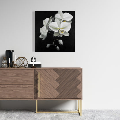 White Orchids Canvas Art - Romantic Floral Bedroom Decor