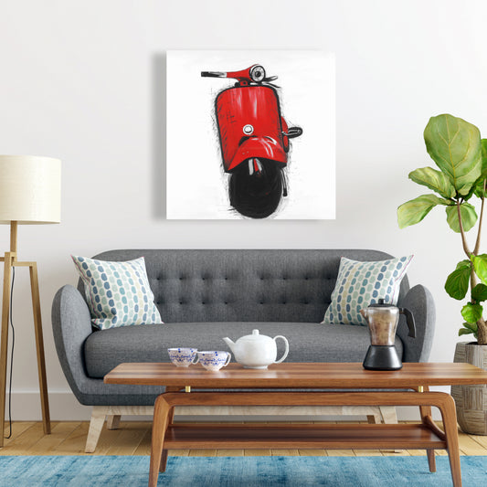 Industrial Black Bedroom Canvas - Red Italian Scooter Decor