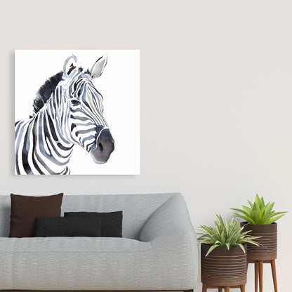 Watercolor Zebra Canvas - Blue Bedroom Animal Decor Wall Art
