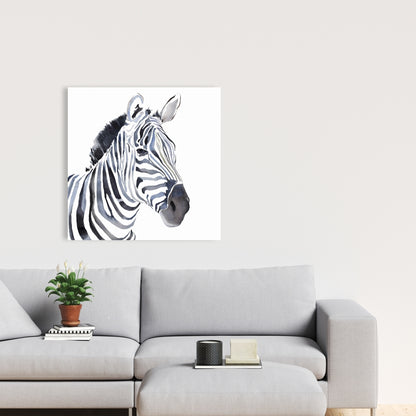 Watercolor Zebra Canvas - Blue Bedroom Animal Decor Wall Art