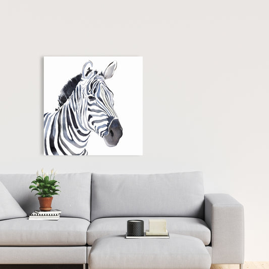 Watercolor Zebra Canvas - Blue Bedroom Animal Decor Wall Art