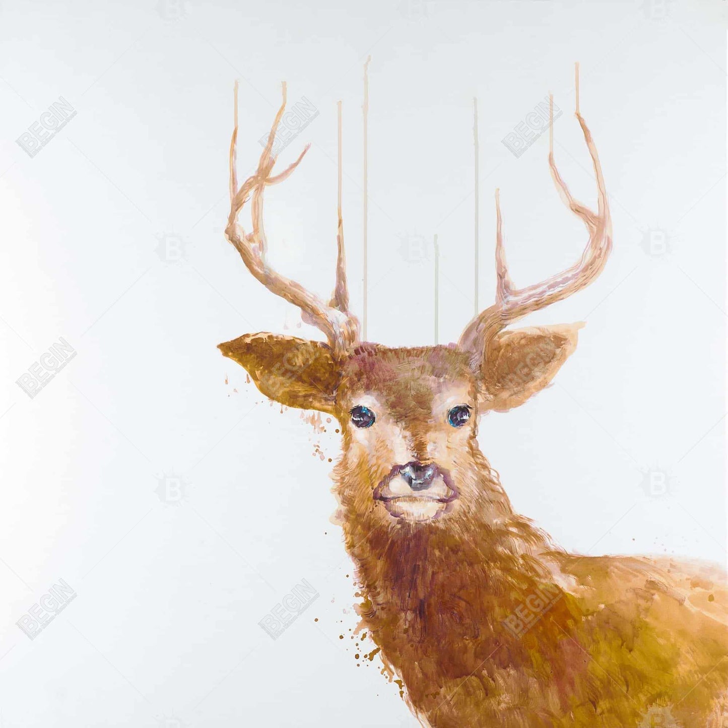 Toile abstraite représentant un cerf – Art contemporain encadré représentant des animaux bruns