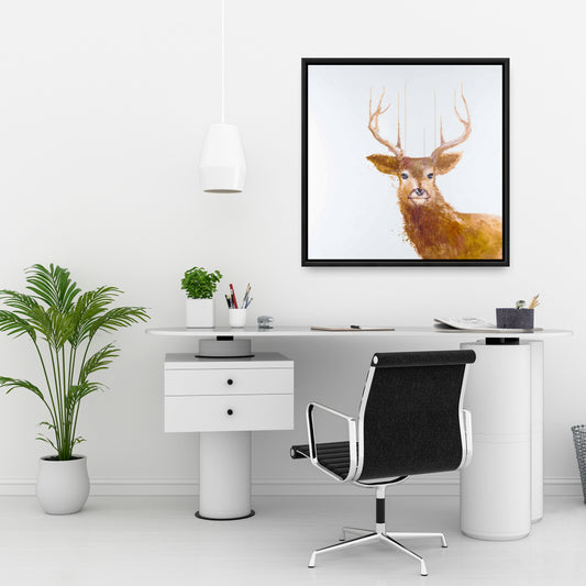 Abstract Deer Canvas - Contemporary Brown Animals Framed Art