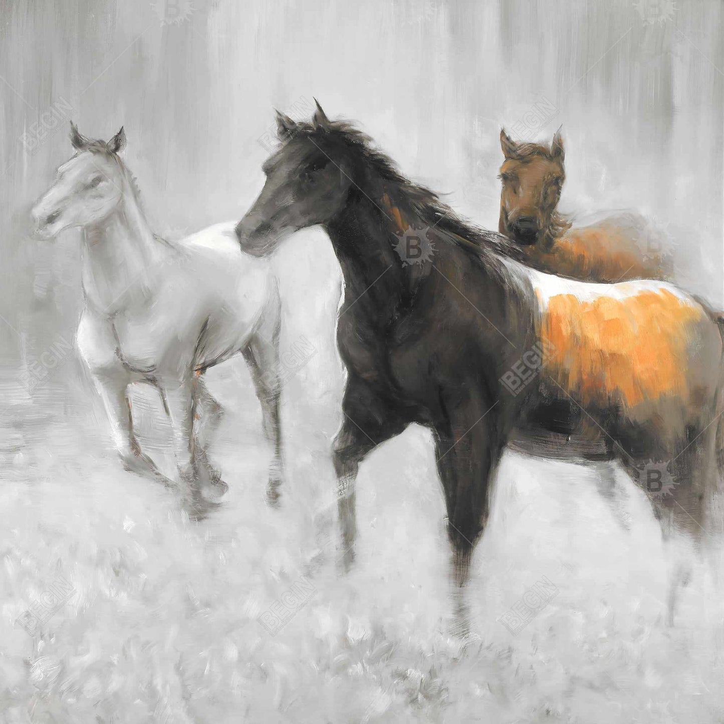 Abstract Herd of Horses Canvas - Brown Animal Home Decor