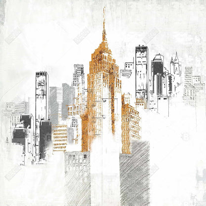 Blurry Sketch Cityscape White Framed Canvas | Home Decor Art
