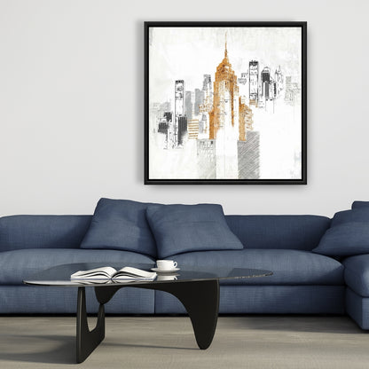 Blurry Sketch Cityscape White Framed Canvas | Home Decor Art