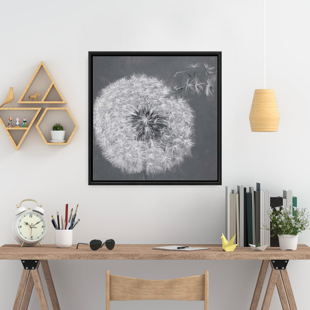 Blowing Dandelion Monochrome Canvas | Floral Bedroom Decor