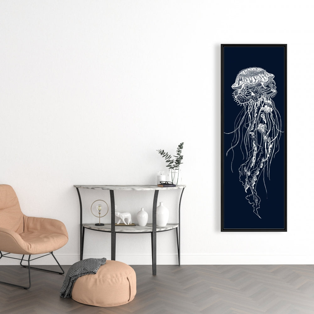 Detailed Jellyfish Canvas | Blue Framed Bedroom Wall Art