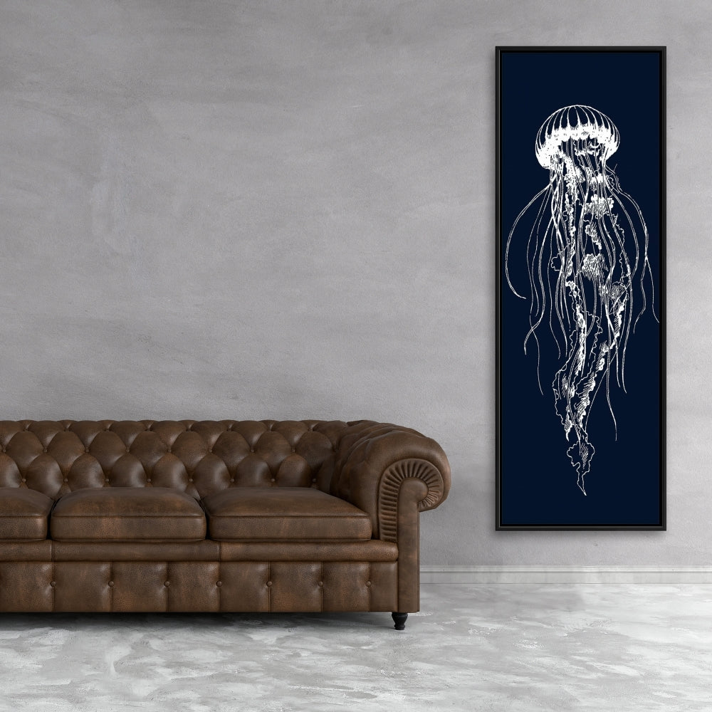 White Jellyfish Illustration Canvas - Marine Decor for Bedroom