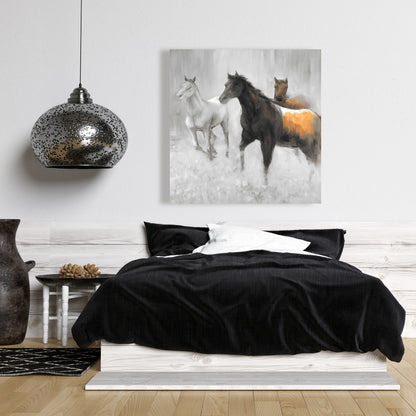Abstract Herd of Horses Canvas - Brown Animal Home Decor