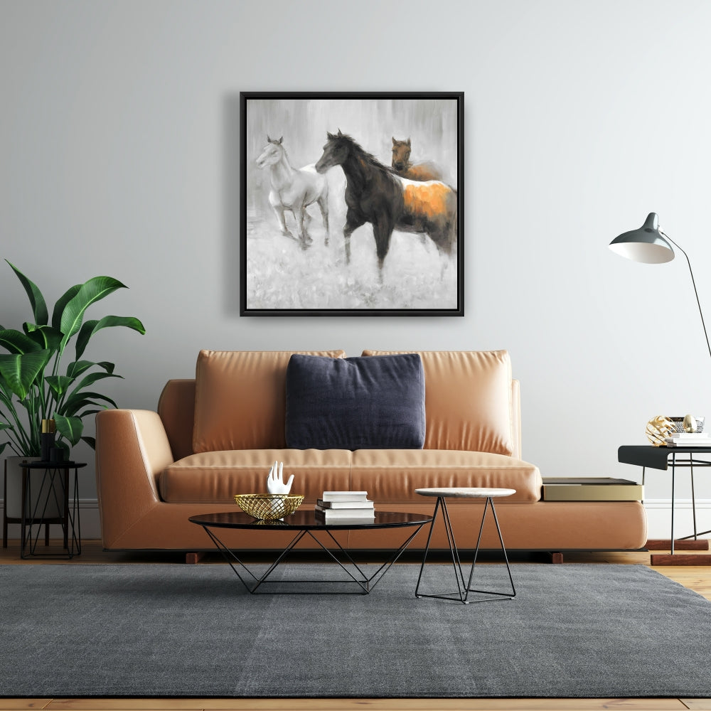 Toile abstraite « Troupeau de chevaux » | Décor d'animaux de la ferme marron