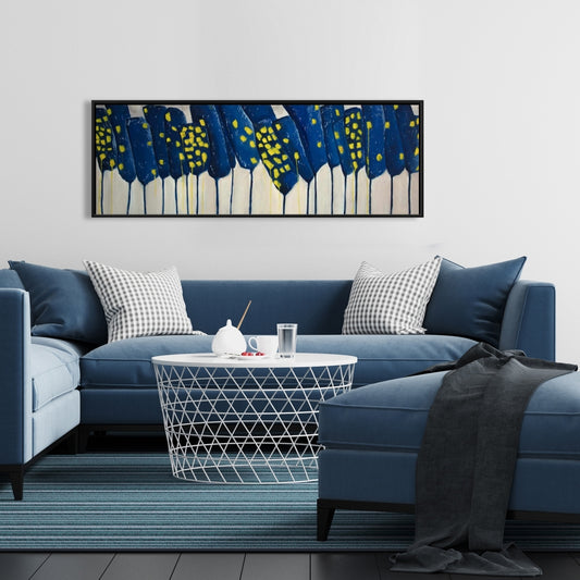 Abstract Blue Flowers Framed Canvas | Contemporary Home Decor