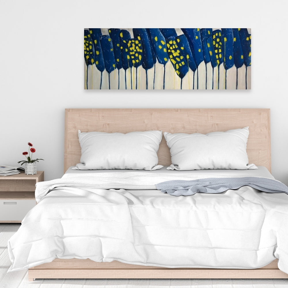Abstract Blue Flowers Canvas - Contemporary Home Decor Art