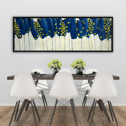 Abstract Blue Yellow Flowers Framed Canvas | Home Decor Art
