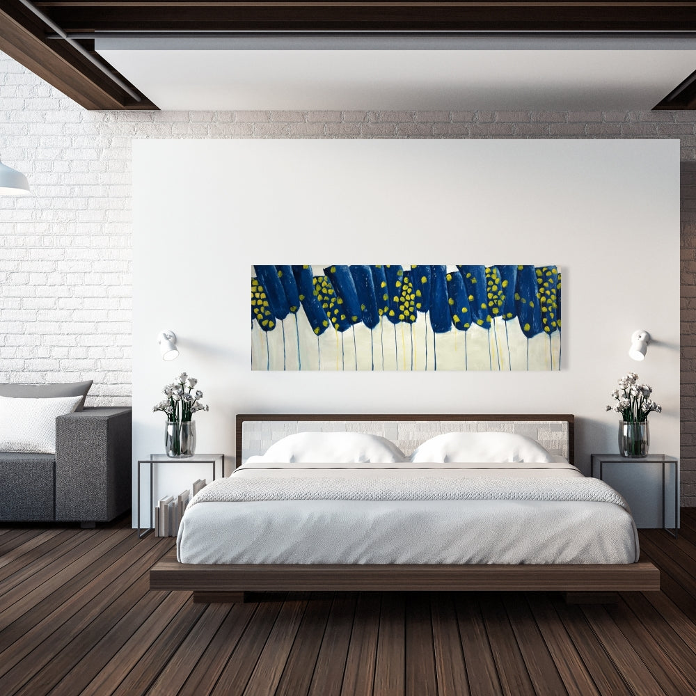 Abstract Blue and Yellow Flowers Canvas | Home Decor Art