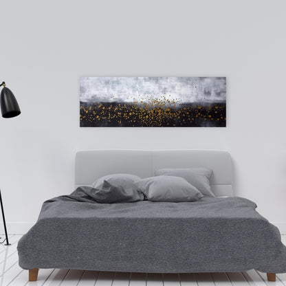 Gold Paint Splash on Gray Canvas | Abstract Bedroom Decor