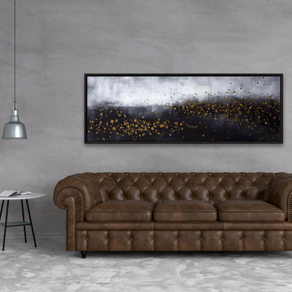Contemporary Abstract Canvas - Two Shades of Gray & Gold Dots