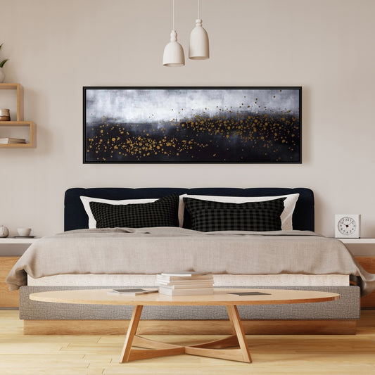 Contemporary Abstract Canvas - Two Shades of Gray & Gold Dots