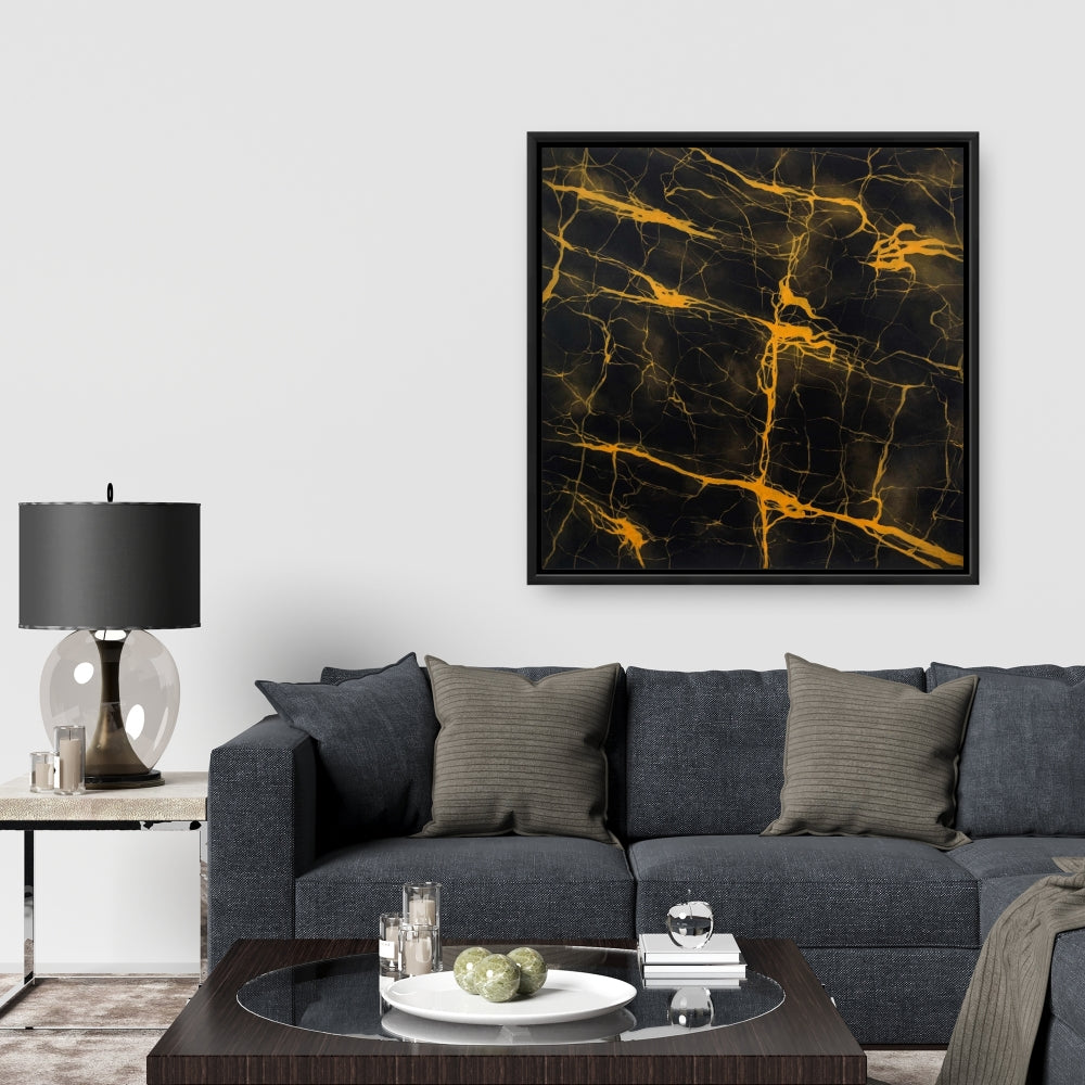 Yellow Livingroom Canvas - Black and Gold Marble Texture Decor
