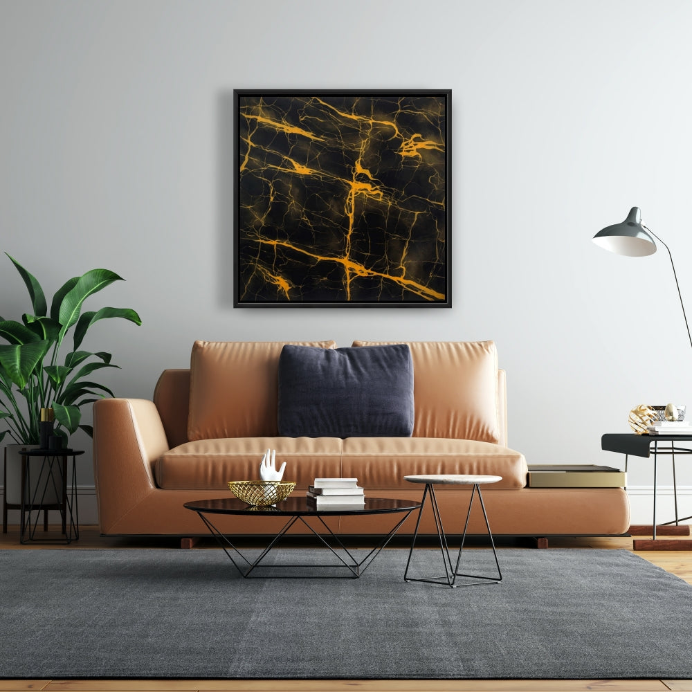 Yellow Livingroom Canvas - Black and Gold Marble Texture Decor