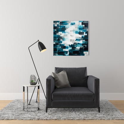 Turquoise and Gray Squares Canvas - Abstract Blue Home Decor