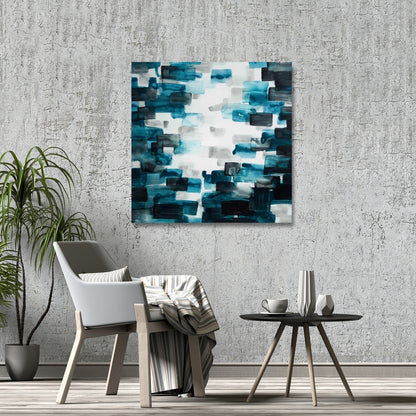 Turquoise and Gray Squares Canvas - Abstract Blue Home Decor