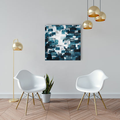 Turquoise and Gray Shapes Canvas - Blue Bedroom Decor Art