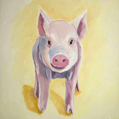 Solitary Pig Canvas | Yellow Farm Animal Art for Home Decor