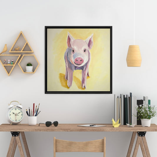 Solitary Pig Canvas | Yellow Farm Animal Art for Home Decor