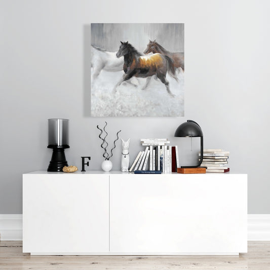 Herd of Wild Horses Canvas Art | Farm Animals Home Decor