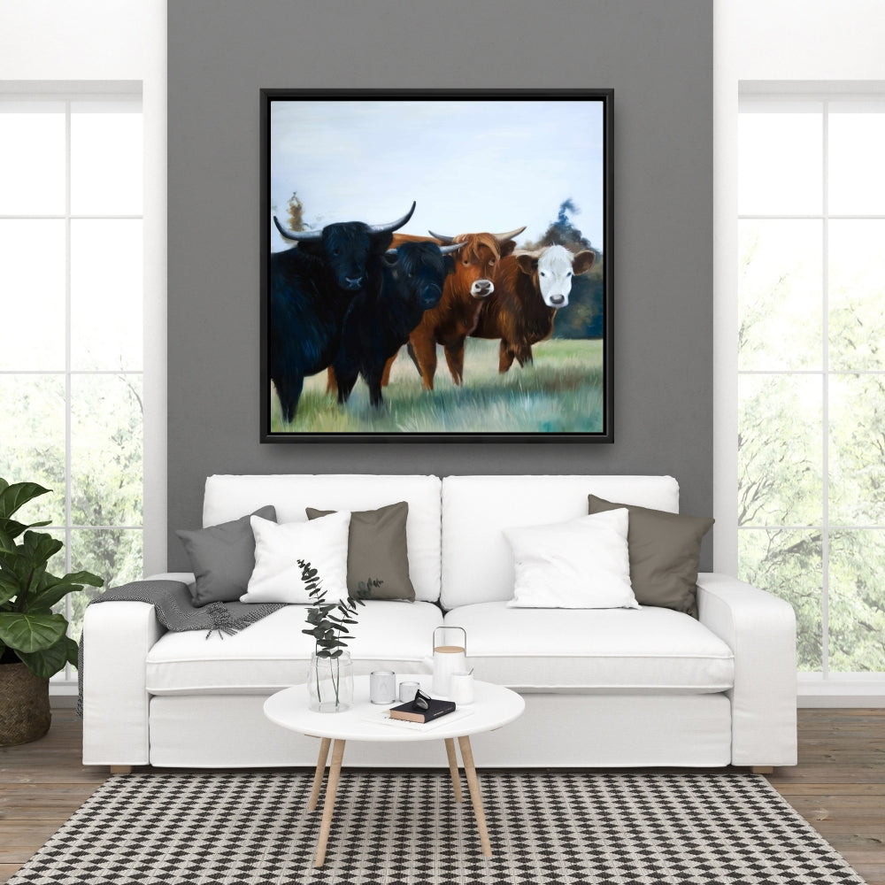 Highland Cows Canvas | Western Farm Animal Bedroom Decor