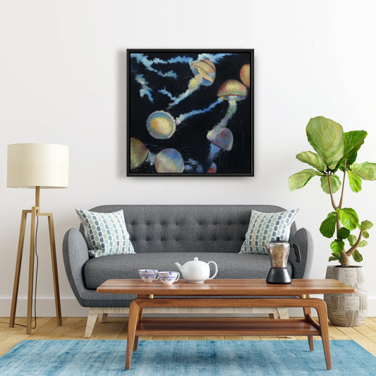 Colorful Jellyfish Canvas | Blue Bedroom Animals Decor
